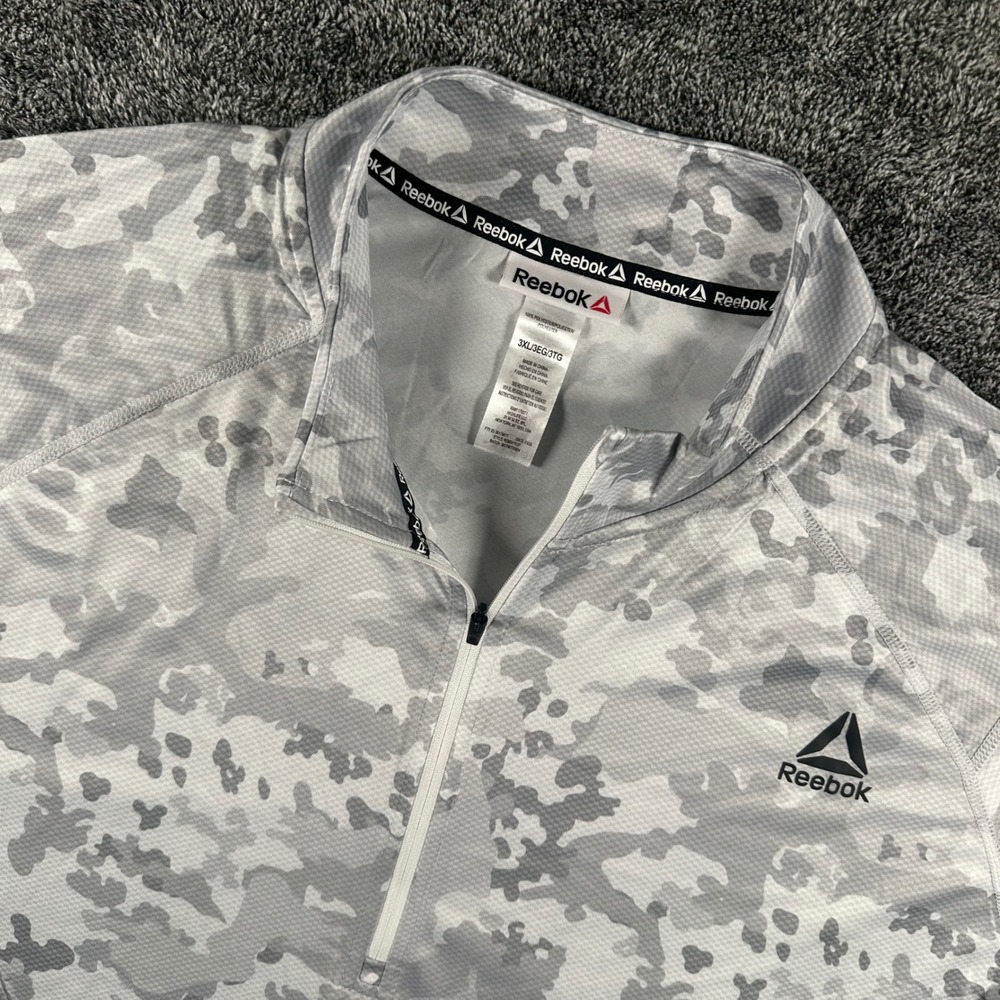 Reebok 1/4 Zip Pullover Mens 3XL XXL Camo Grey White Mesh Active Top Performance